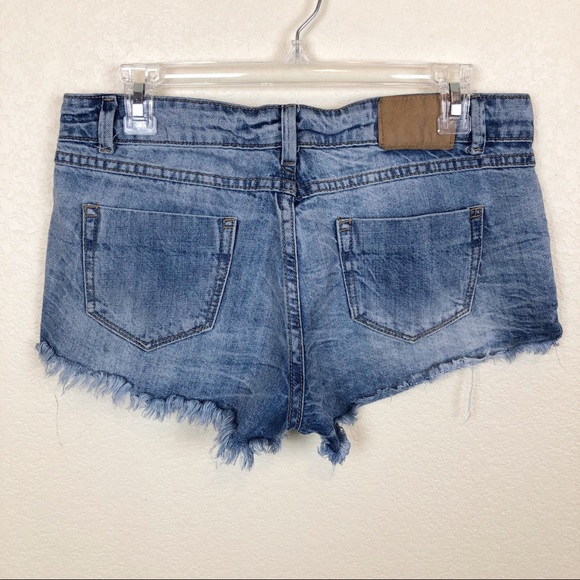 Denim Studded Distressed Cutoff Jean Shorts - Picture 5 of 8